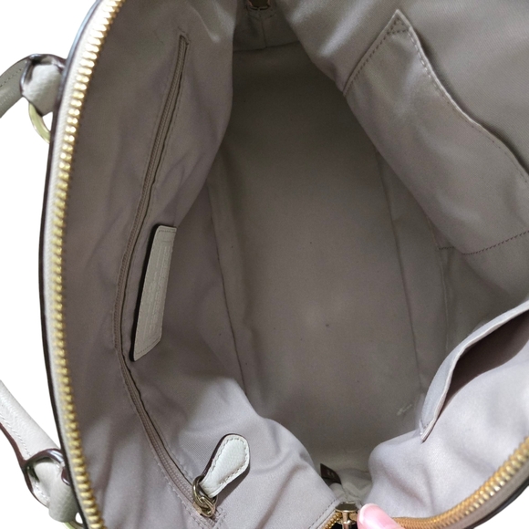 Coach Cora Domed Satchel Purse Leather Tote Grey Birch Chalk Bicolor - Picture 4 of 9